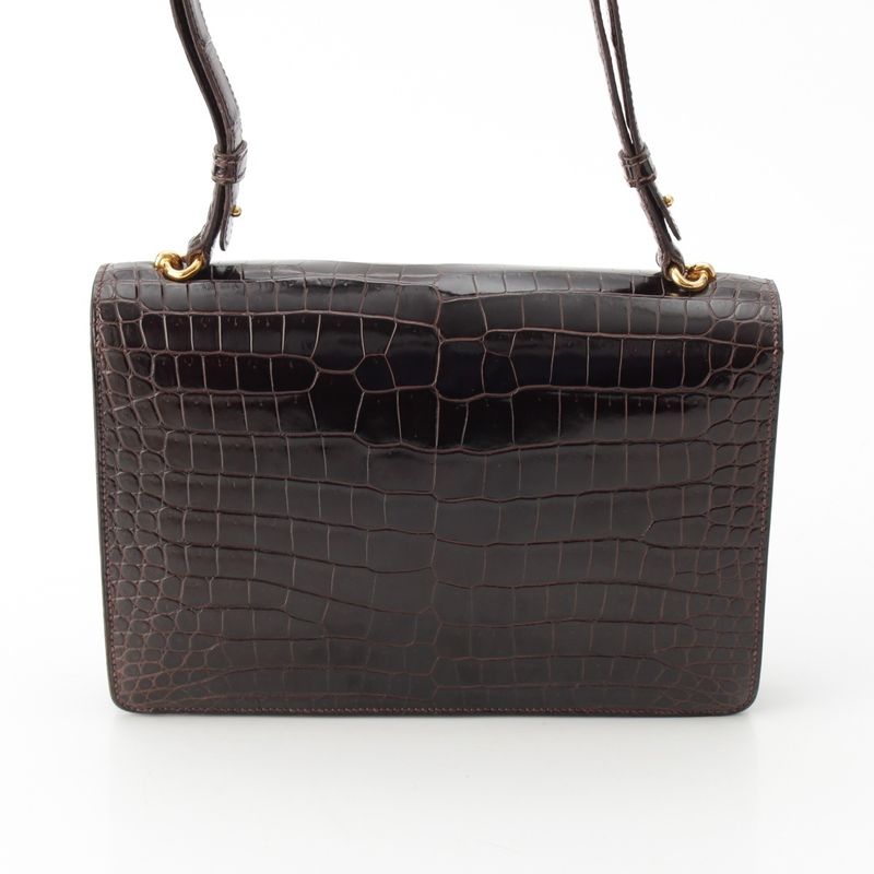 Hermes Fonzbell Croco Gold Shoulder Bag Brown