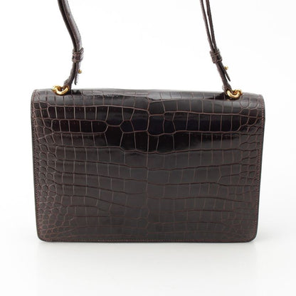 Hermes Fonzbell Croco Gold Shoulder Bag Brown