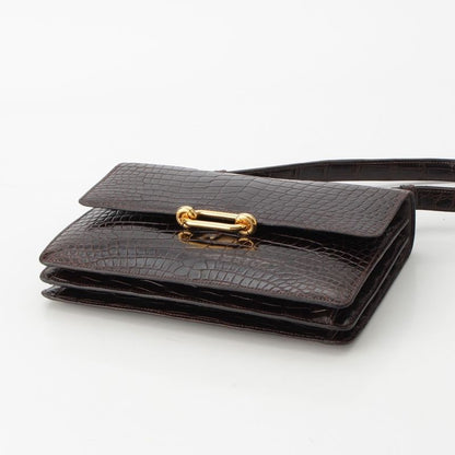 Hermes Fonzbell Croco Gold Shoulder Bag Brown