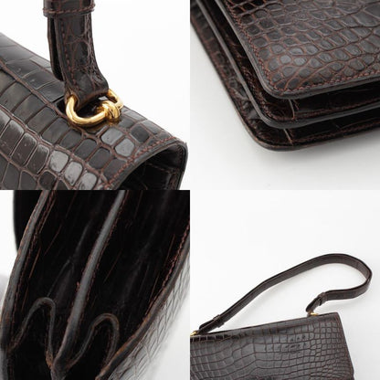 Hermes Fonzbell Croco Gold Shoulder Bag Brown