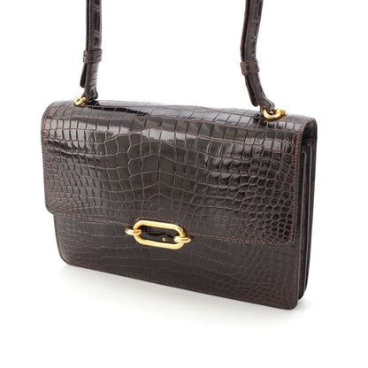 Hermes Fonzbell Croco Gold Shoulder Bag Brown