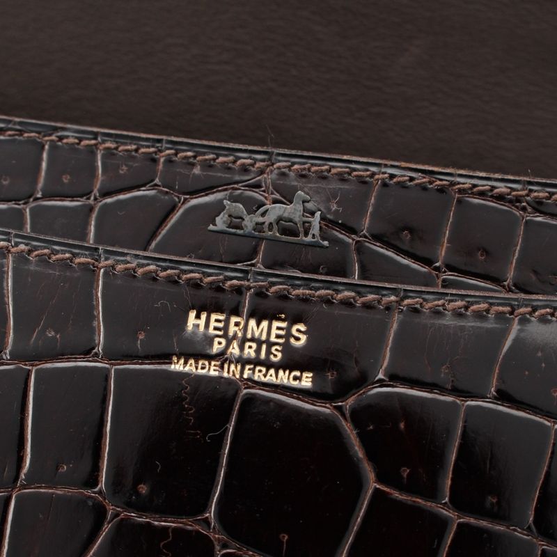 Hermes Fonzbell Croco Gold Shoulder Bag Brown