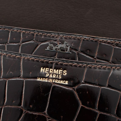 Hermes Fonzbell Croco Gold Shoulder Bag Brown