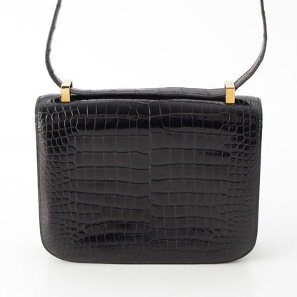 Hermes Constance 23 Porosus Gold Shoulder Bag Black