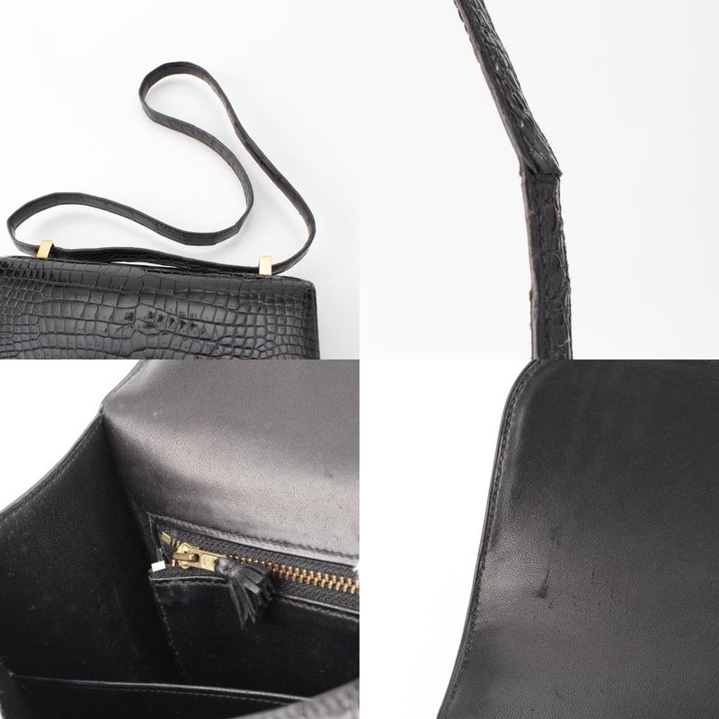 Hermes Constance 23 Porosus Gold Shoulder Bag Black