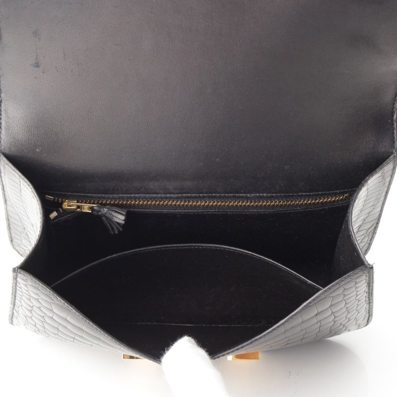 Hermes Constance 23 Porosus Gold Shoulder Bag Black
