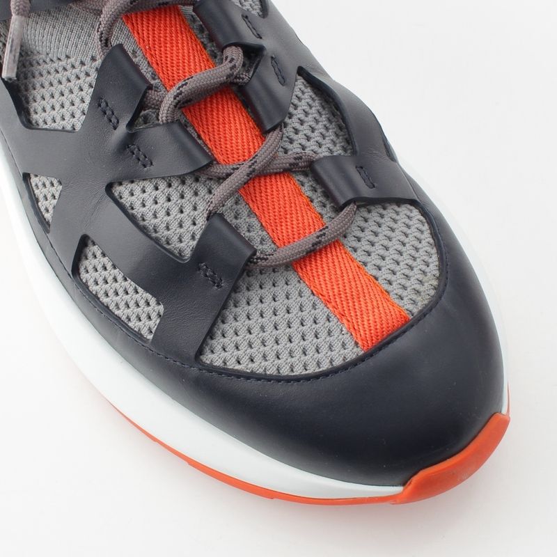 Hermes Katana Leather Mesh Low Cut Sneakers Shoes Gray 40.5