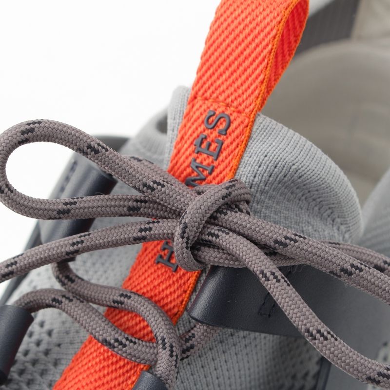 Hermes Katana Leather Mesh Low Cut Sneakers Shoes Gray 40.5