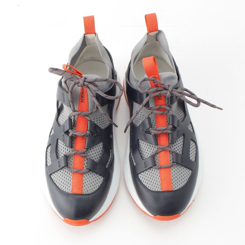 Hermes Katana Leather Mesh Low Cut Sneakers Shoes Gray 40.5