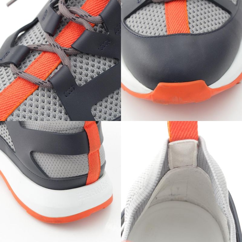 Hermes Katana Leather Mesh Low Cut Sneakers Shoes Gray 40.5