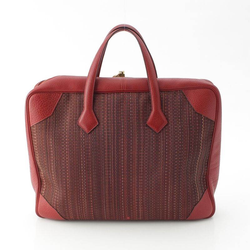 Hermes Victoria 45 Crinolan Buffalo Boston Bag Rouge Ash
