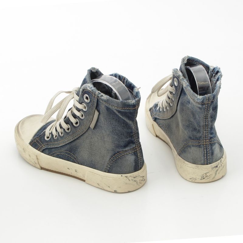 Balenciaga Distressed High Cut Denim Sneakers Shoes Indigo White