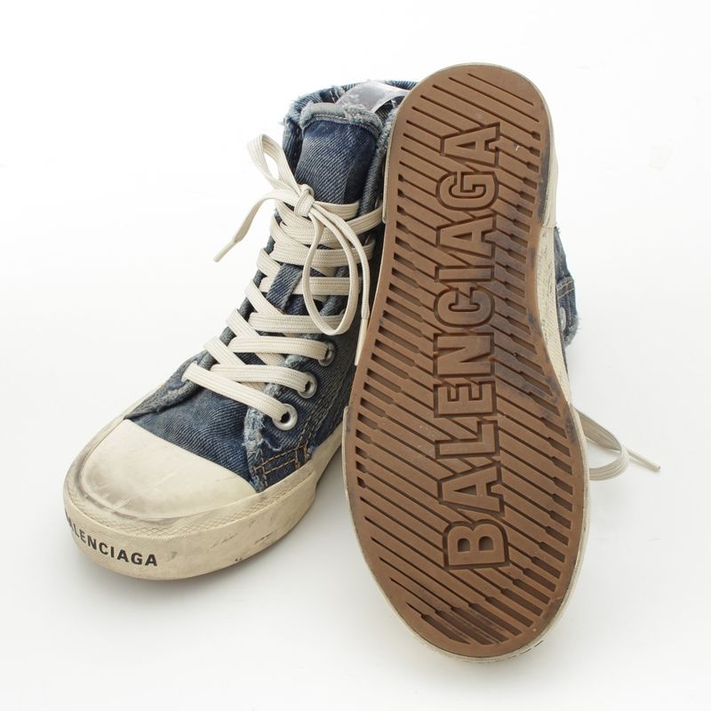 Balenciaga Distressed High Cut Denim Sneakers Shoes Indigo White