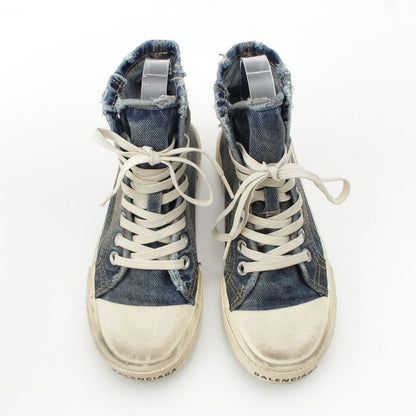 Balenciaga Distressed High Cut Denim Sneakers Shoes Indigo White