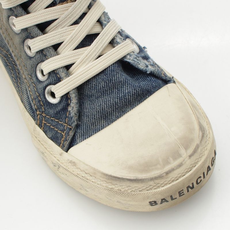 Balenciaga Distressed High Cut Denim Sneakers Shoes Indigo White