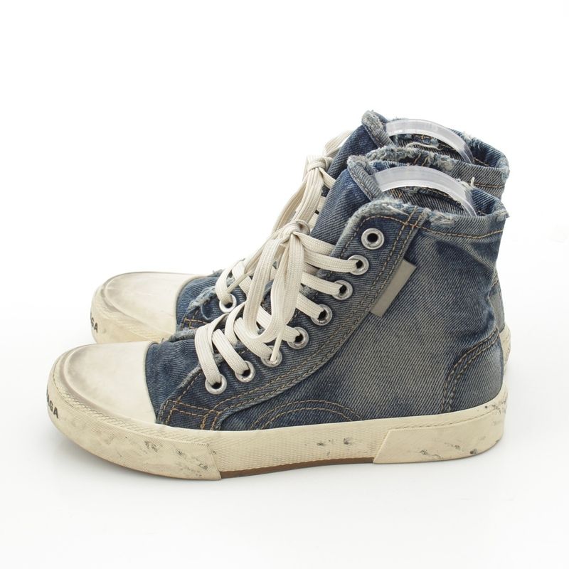 Balenciaga Distressed High Cut Denim Sneakers Shoes Indigo White