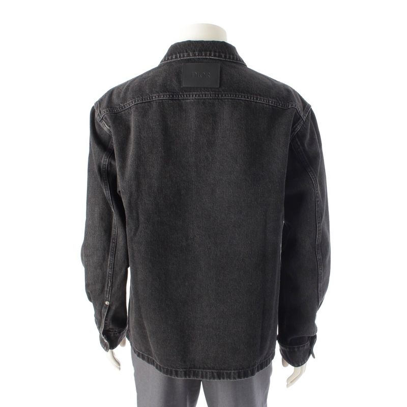 Dior Cotton Logo Twill Over Long Sleeve Shirt Denim Jacket Black 50