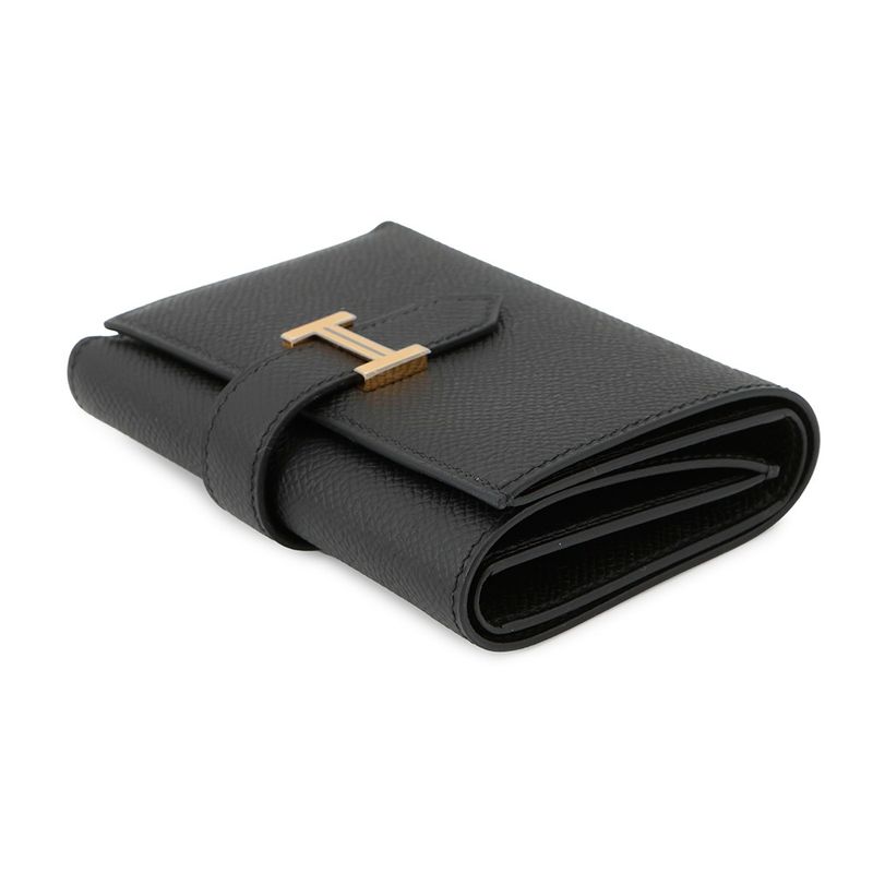 Hermes Trifold Wallet Bearn Combination Black Gold Epsom