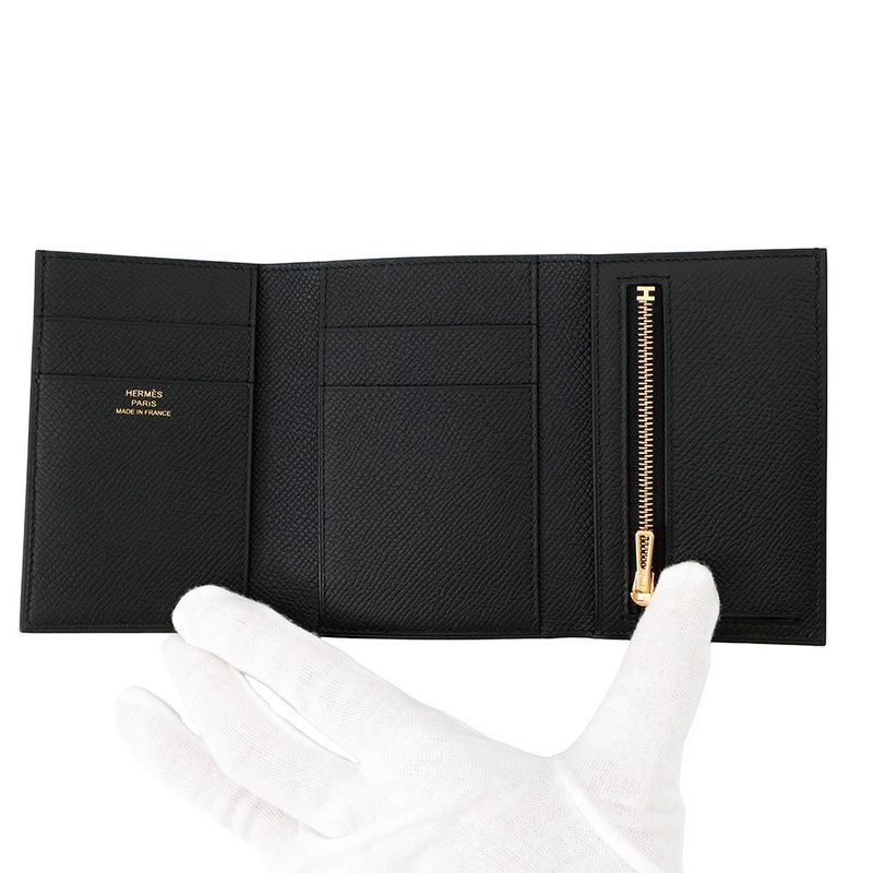 Hermes Trifold Wallet Bearn Combination Black Gold Epsom