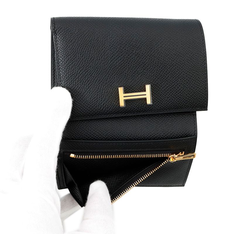 Hermes Trifold Wallet Bearn Combination Black Gold Epsom