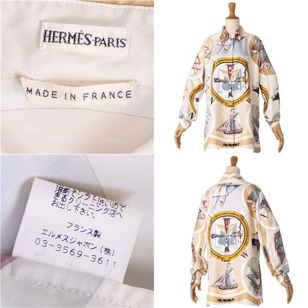 Hermes Shirt Martin Margiela Era Blouse Long Sleeve Allover Pattern Silk