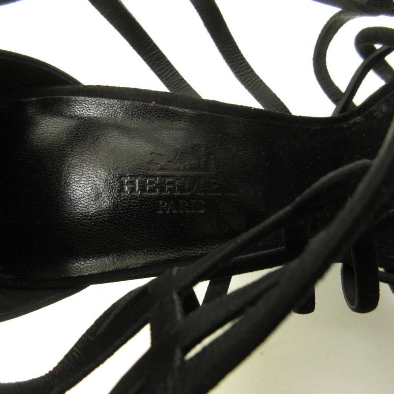 Hermes Sandals Shoes High Heels Suede 37 Black