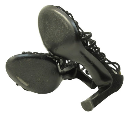 Hermes Sandals Shoes High Heels Suede 37 Black
