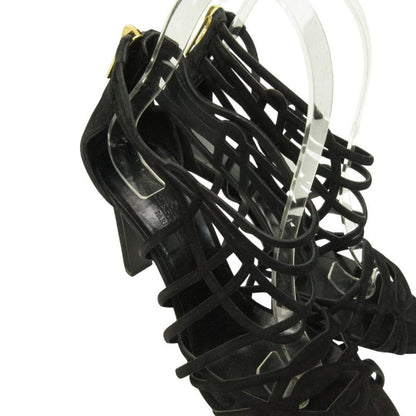 Hermes Sandals Shoes High Heels Suede 37 Black
