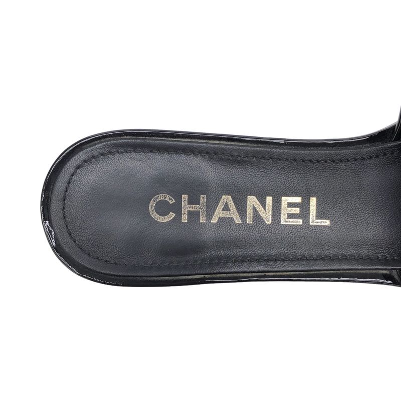 Chanel CC Logo Tweed Mule Sandals Black Silver 38