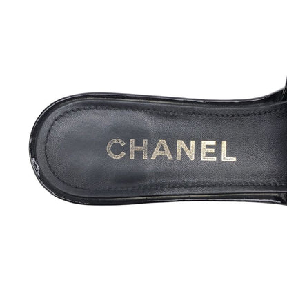 Chanel CC Logo Tweed Mule Sandals Black Silver 38