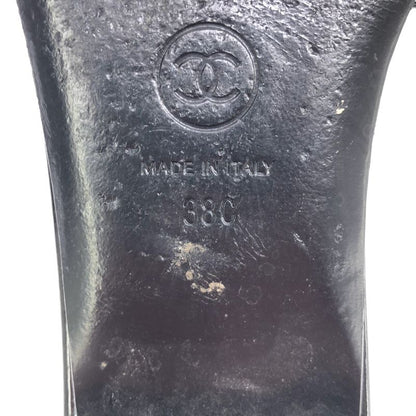 Chanel CC Logo Tweed Mule Sandals Black Silver 38