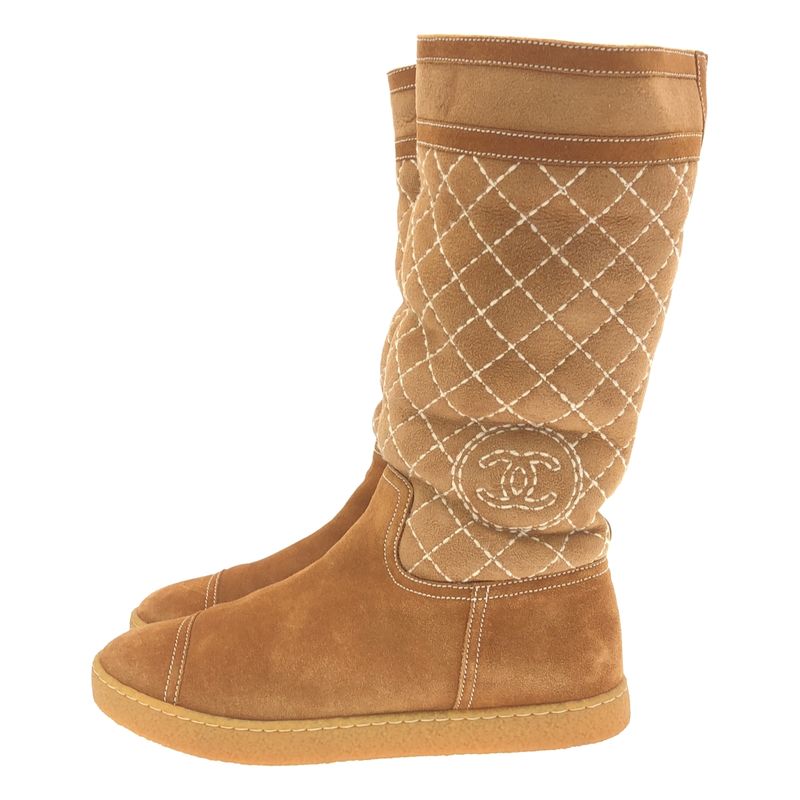 Chanel Moutonboa Boots Brown 37.5