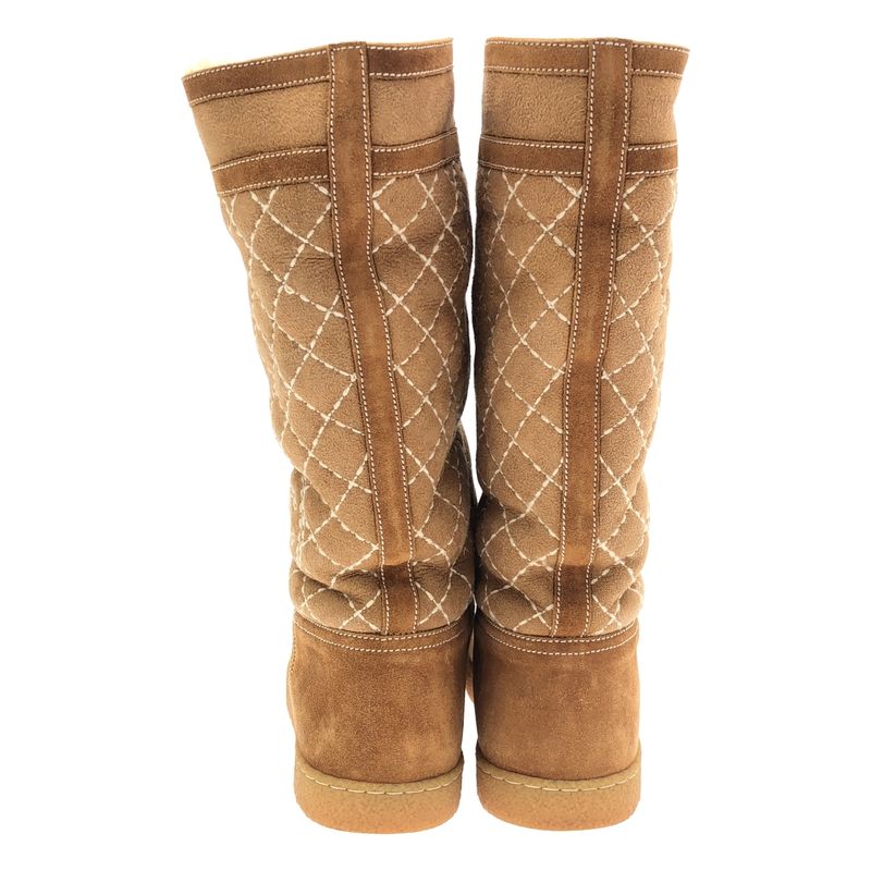 Chanel Moutonboa Boots Brown 37.5