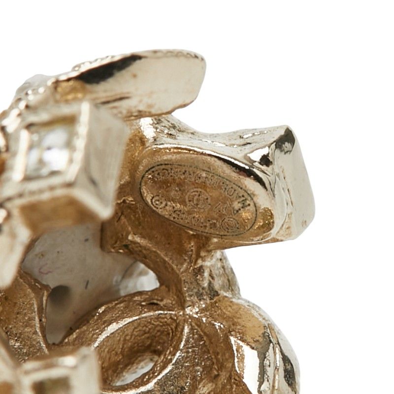 Chanel CC Logo Earrings One Side Only Gold Plated Rhinestone