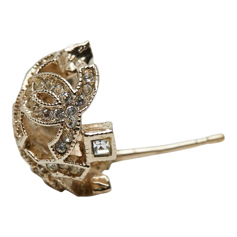Chanel CC Logo Earrings One Side Only Gold Plated Rhinestone