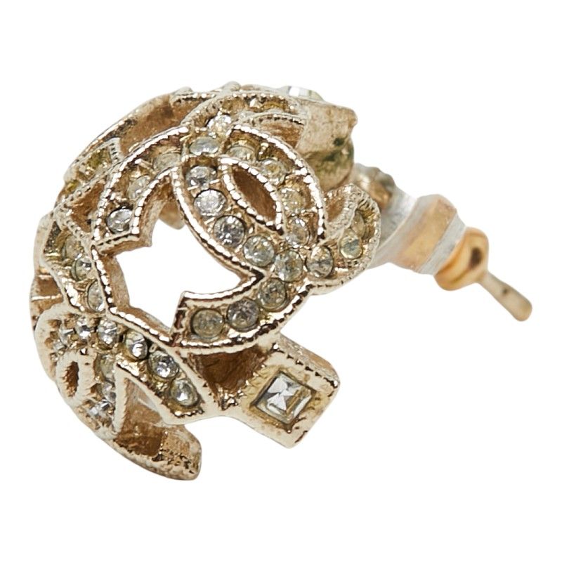 Chanel CC Logo Earrings One Side Only Gold Plated Rhinestone