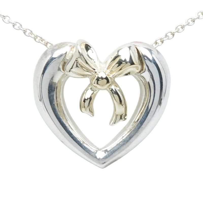 Tiffany & Co Heart Ribbon Combination Silver 18K Yellow Gold Necklace