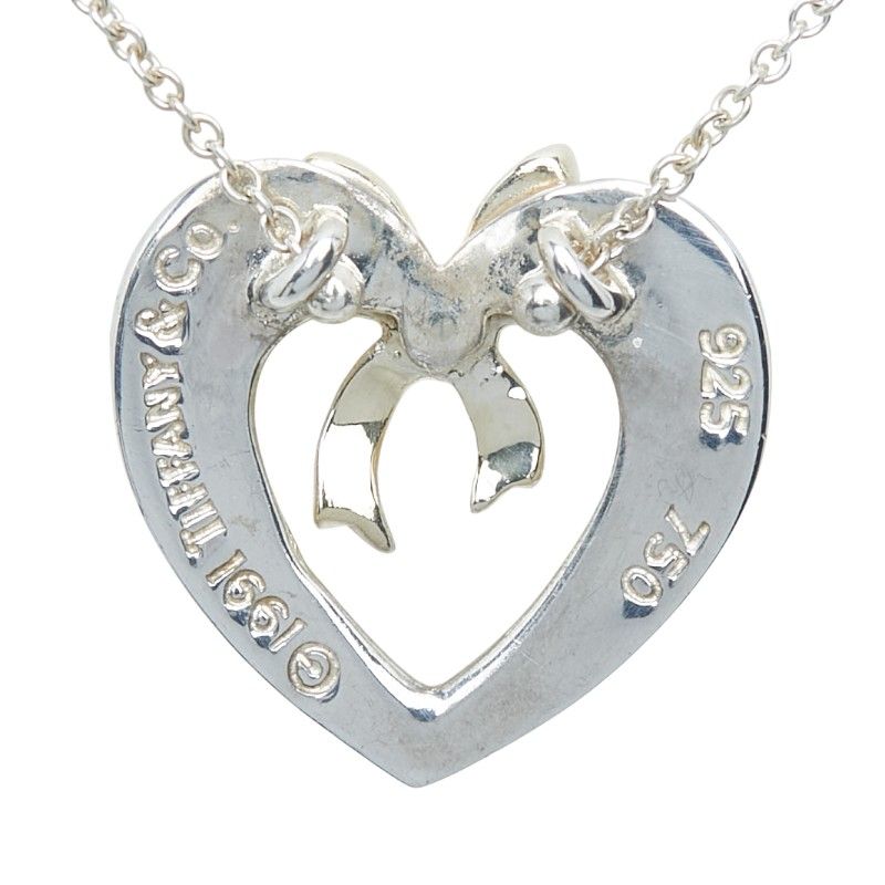 Tiffany & Co Heart Ribbon Combination Silver 18K Yellow Gold Necklace