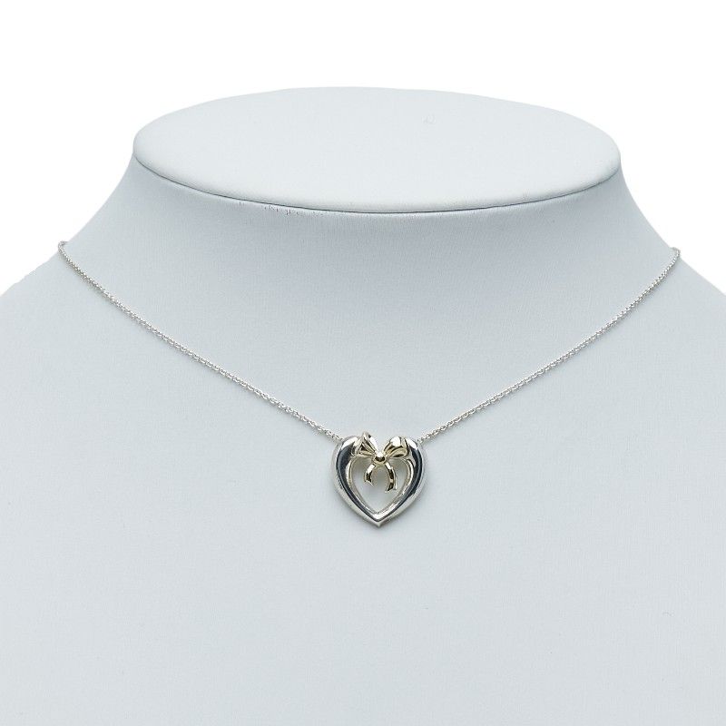 Tiffany & Co Heart Ribbon Combination Silver 18K Yellow Gold Necklace