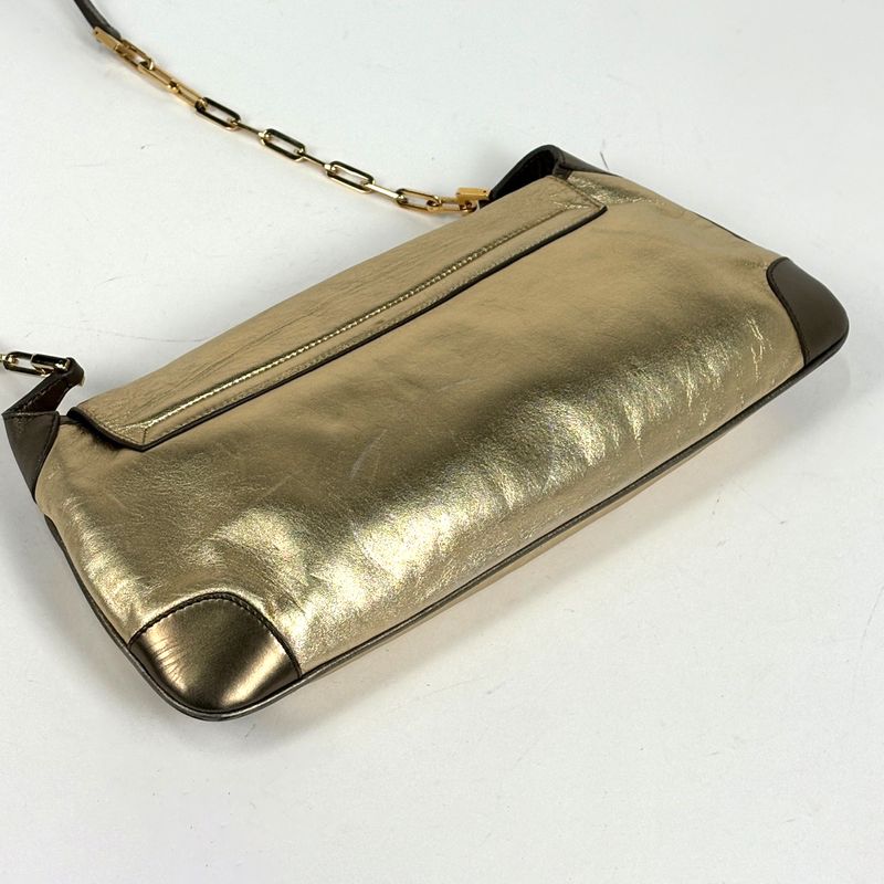 Gucci Logo Shoulder Bag One Leather Gold