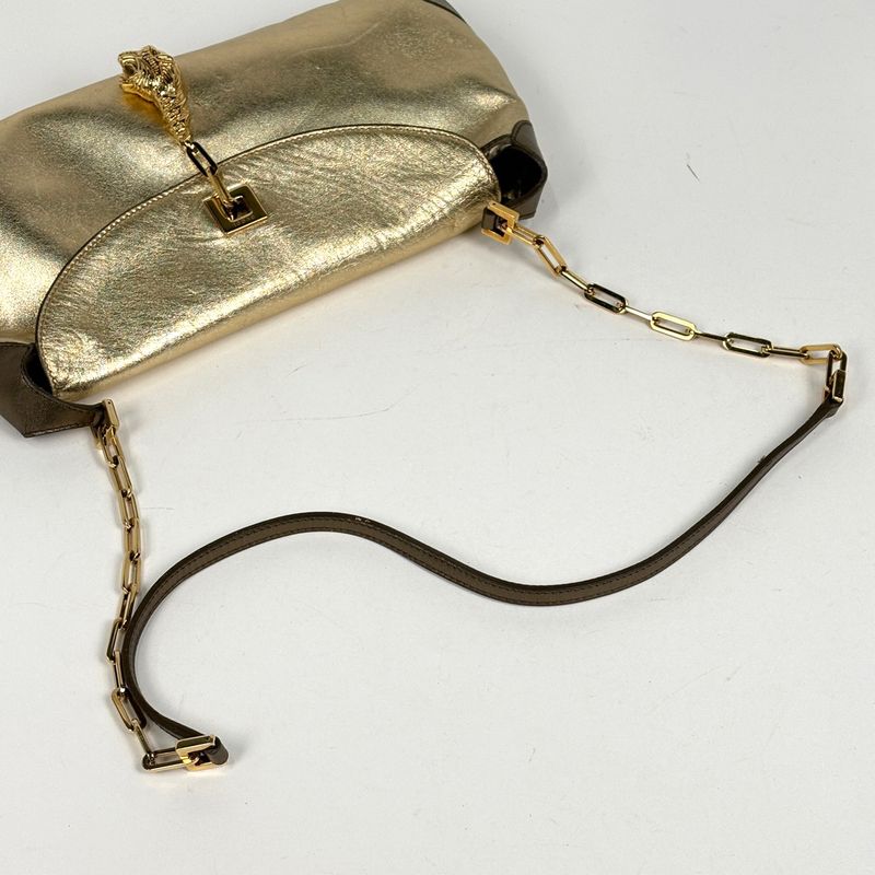 Gucci Logo Shoulder Bag One Leather Gold