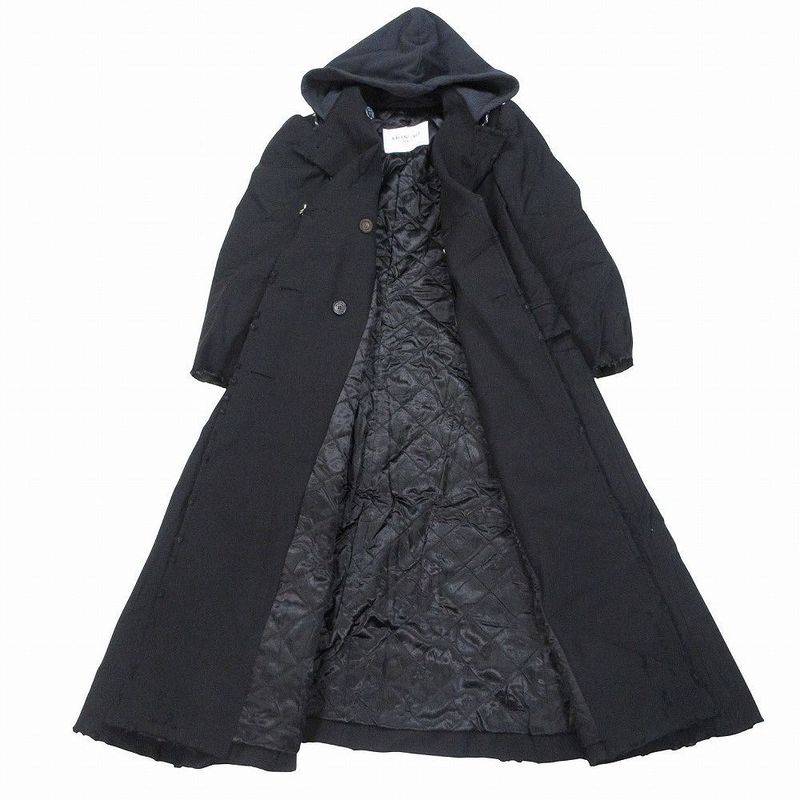 Balenciaga Double Breasted Hooded Coat Long Black M