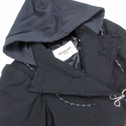 Balenciaga Double Breasted Hooded Coat Long Black M