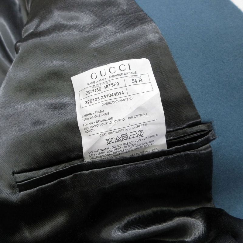 Gucci Wool Double Breasted Long Coat Outer Blue XL