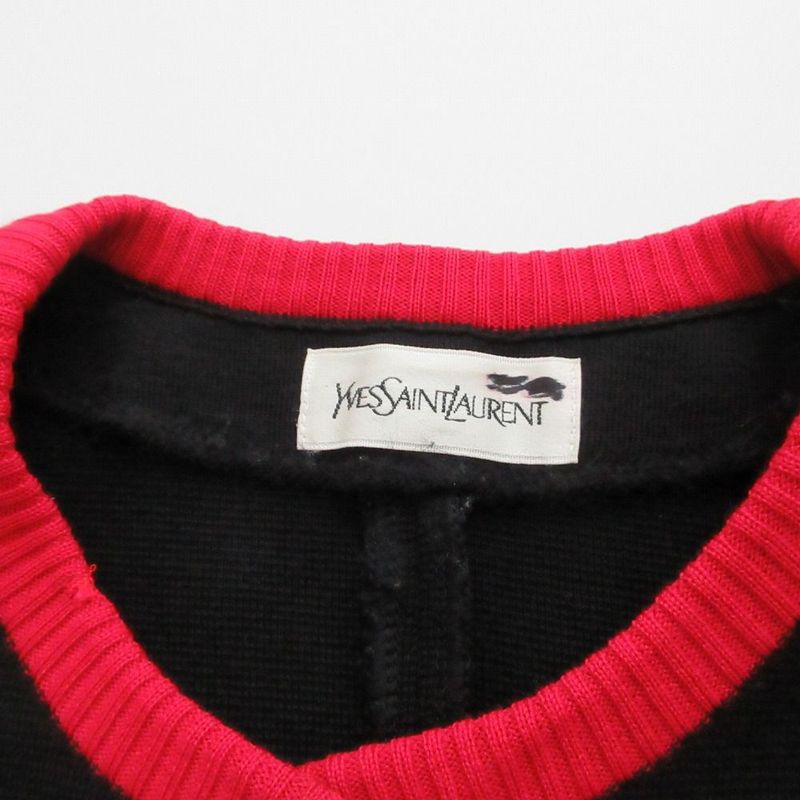 Saint Laurent Yves Bicolor Wool Knit Jacket Black Red M