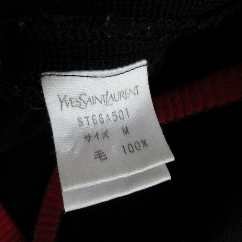 Saint Laurent Yves Bicolor Wool Knit Jacket Black Red M