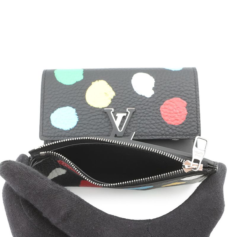 Louis Vuitton Trifold Wallet Taurillon Leather Painted Dots LV Yk Noir Black Multicolor
