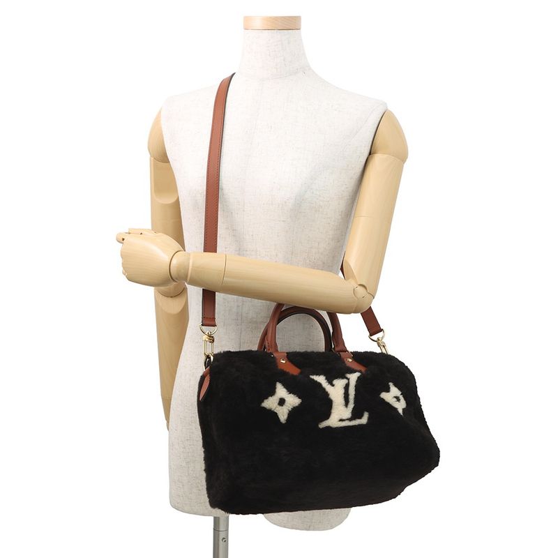 Louis Vuitton Handbag Monogram Shearling Speedy Bandouliere 30 LV Ski Noir Black White