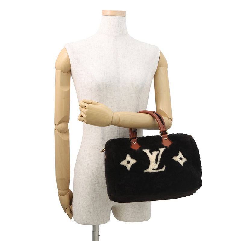 Louis Vuitton Handbag Monogram Shearling Speedy Bandouliere 30 LV Ski Noir Black White