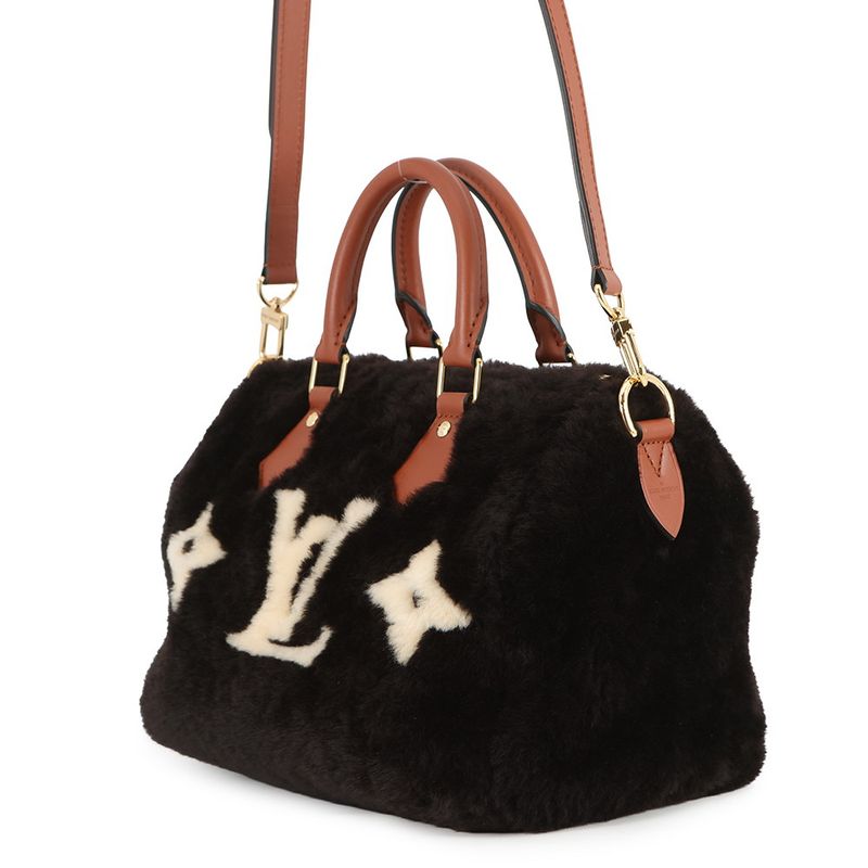 Louis Vuitton Handbag Monogram Shearling Speedy Bandouliere 30 LV Ski Noir Black White